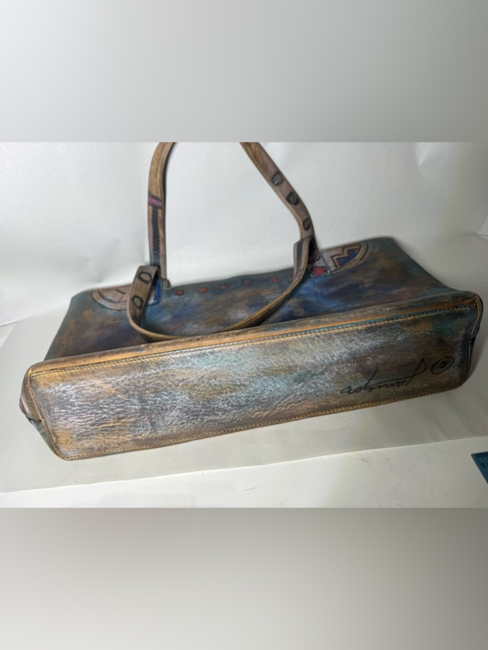 Jane Yoo wearable art leather hand painted purse - Picture 4 of 8